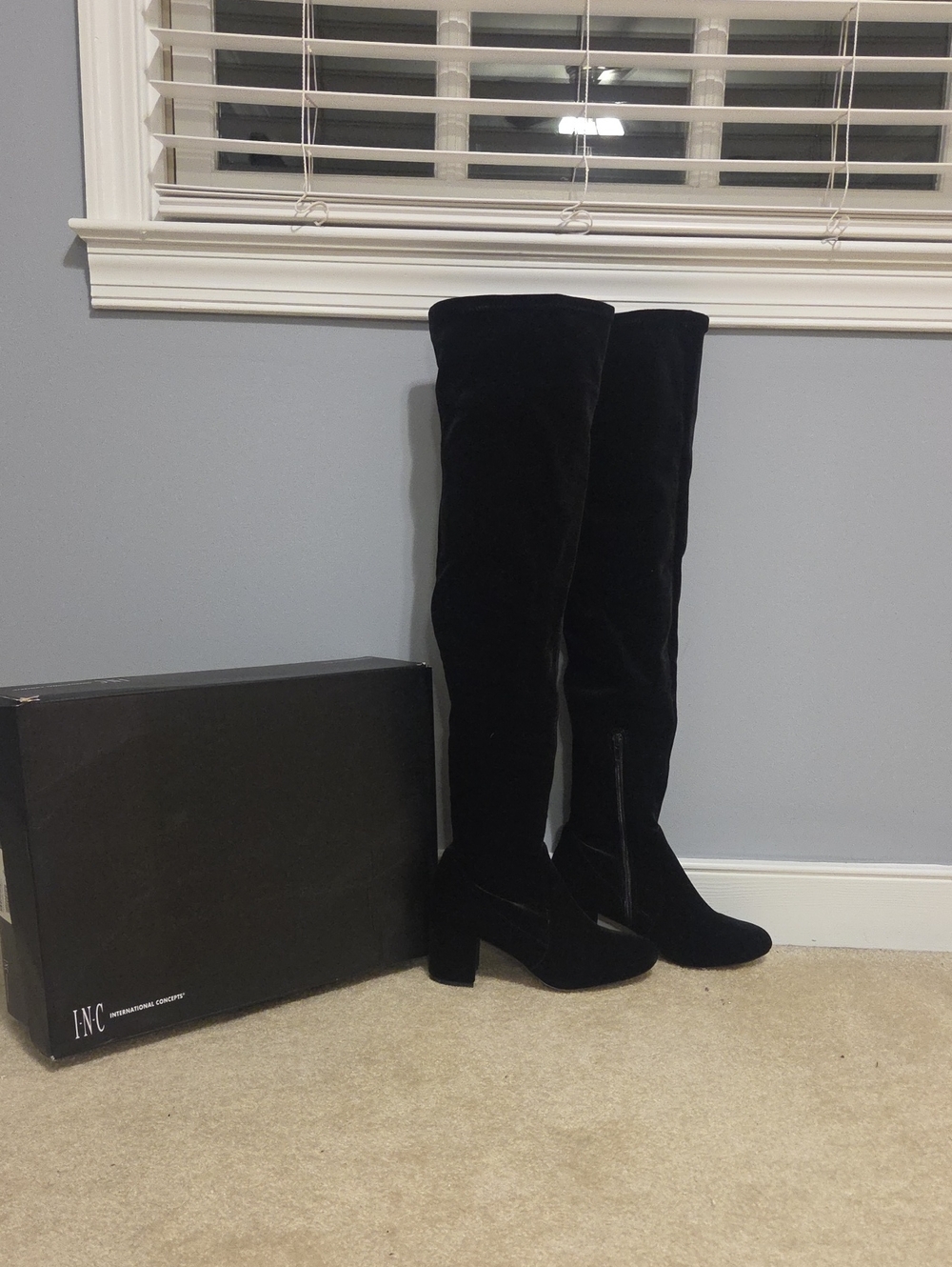 INC International Concepts Black Velvet Over-the-Knee Block Heel Boots